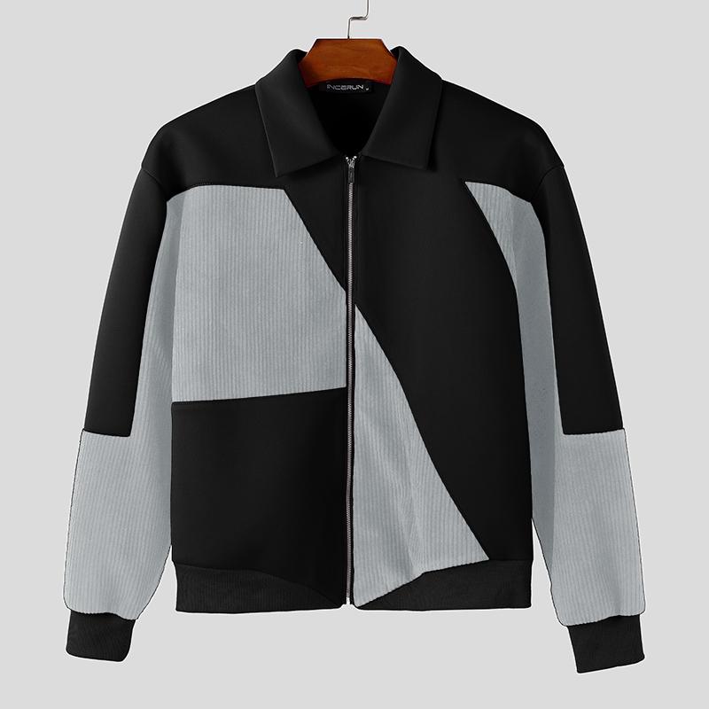 INCERUN Spring Men Long Sleeve Zip-up Stitching Casual Corduroy Coats Jackets