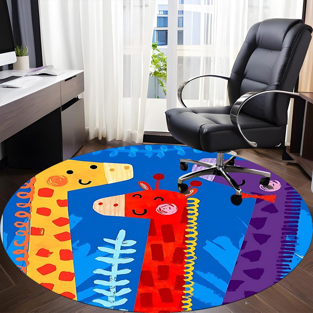 1PC Giraffe Print Office Round Area Rug, Indoor Mat Suitable ForOffice, Under Office Chairs Bedroom Living Room Home Decor, Room Deco, D153