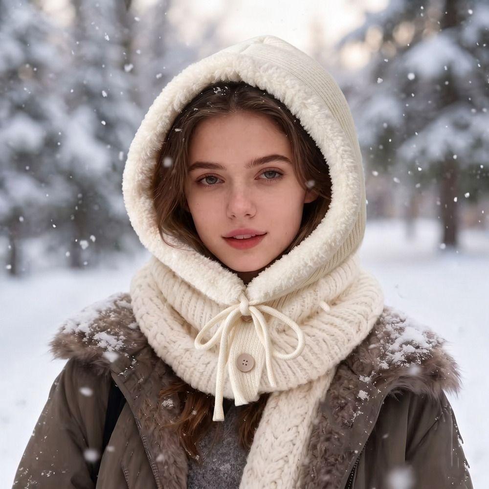 Solid Color Knitted Hooded Cap Wool Blend Earflap Hat Simple Winter Cap Outdoor