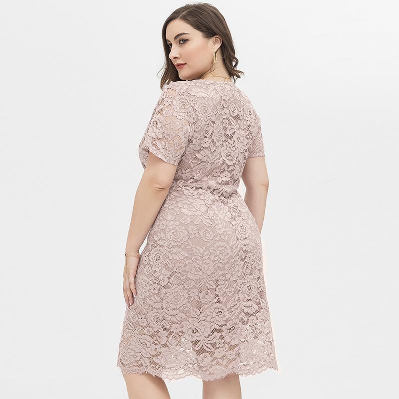 Rochie de damă, mărime mare, cu ajustare relaxată, dantelă florală, cu decolteu în V, mânecă scurtă, midi, pentru petrecere, haine de zi cu zi, birou, ținute de ocazie XL-4XL