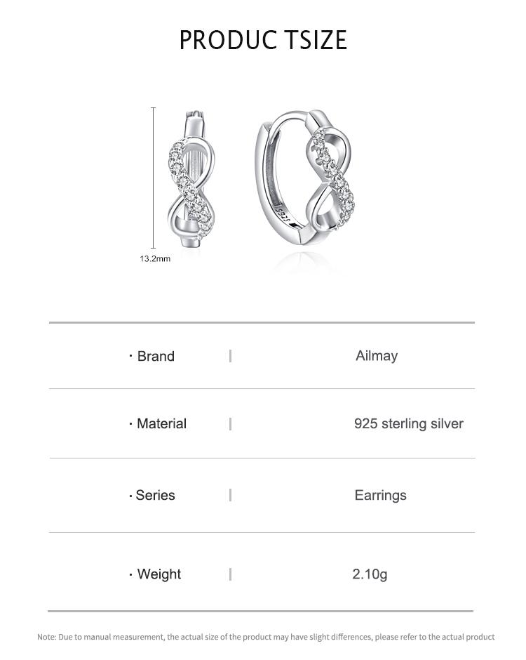 Ailmay 925 Sterling Silver Romantic Infinite Love CZ Hoop Earrings Fashion Ear Buckles for Women Girls Party Accessories Jewelry
