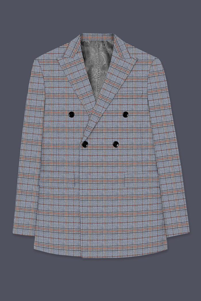 Чикагский серый супертонкий клетчатый двубортный шерстяной блейзер 38