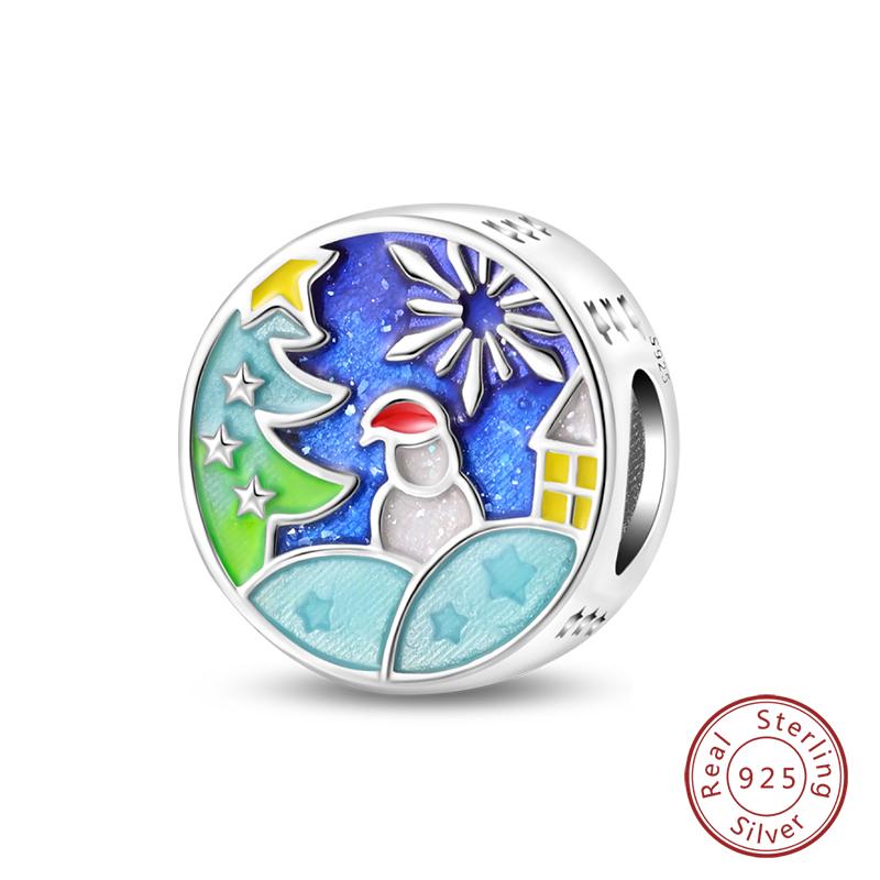 925 Silver Snowflake Snowman Penguin Charm Pendant Winter Jewelry Gift For Women DIY Birthday Present