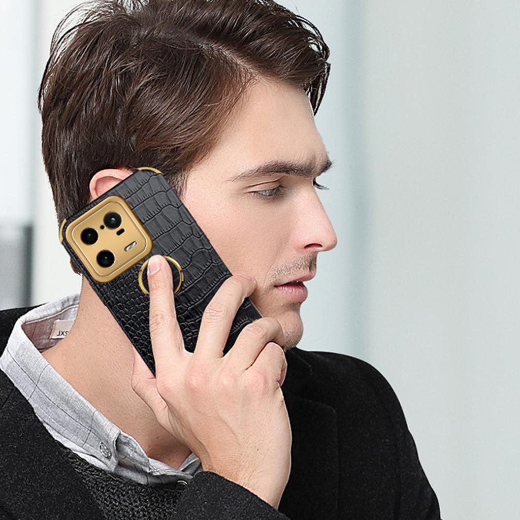 Pro Xiaomi 13 Pro 5G Prstenový stojánek Elektroplating Pouzdro na telefon Dobře chráněný Krokodýlí textura PU kůže Potažený TPU kryt