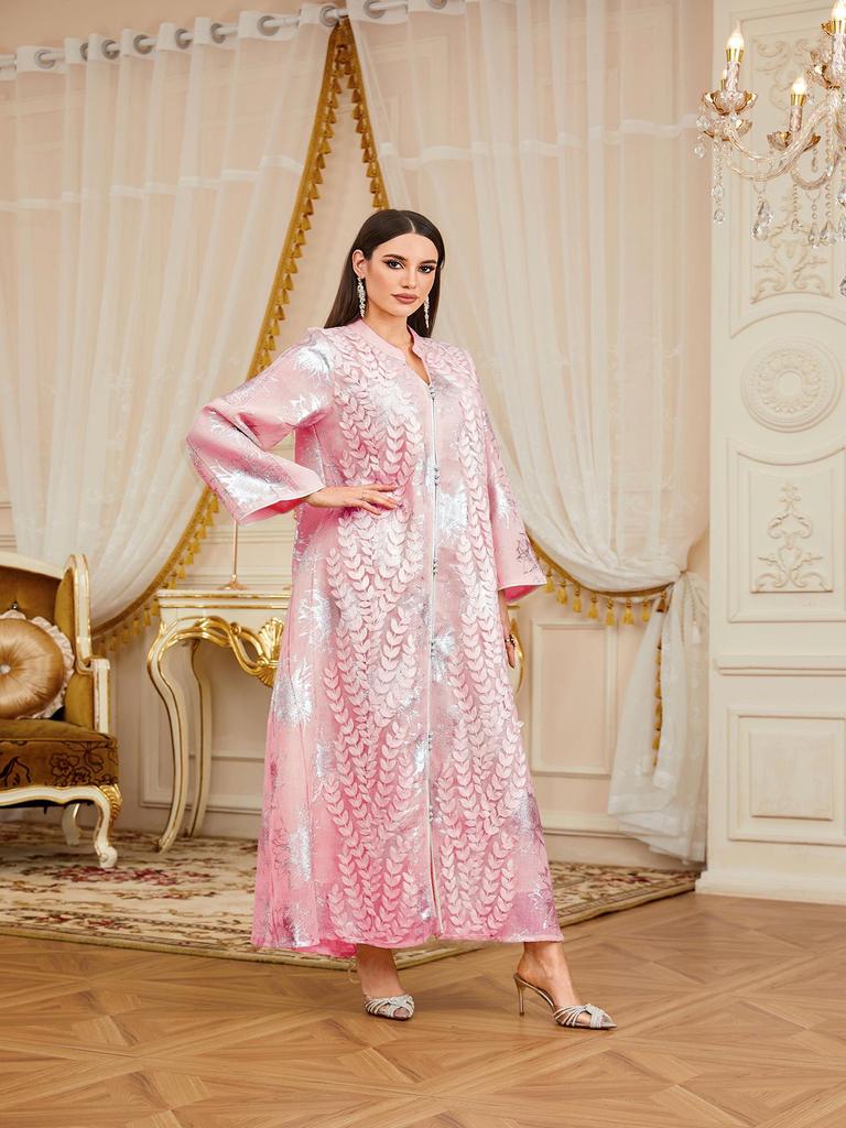 Gold & Silver Applique Muslim Women's Abaya - Long Dubai Robe Dress