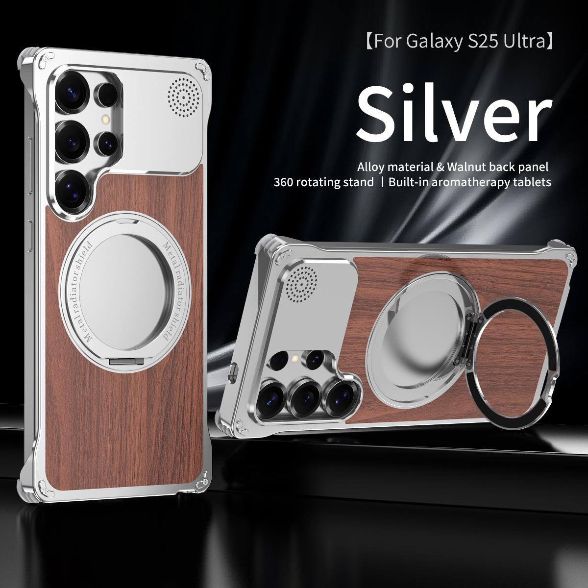 Walnut Wood Rotating Heat Dissipation Case for Samsung S25 Ultra - Anti-drop and Magnetic Stand Samsung S25 Ultra