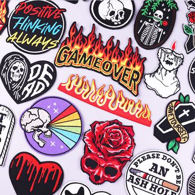 Punk Hippie Lappar Stryk på Broderade Lappar För Kläder Värmeaktiverade Lappar På Kläder Dödskallelapp För Kläder Klistermärken