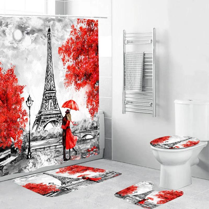 Shower Curtains 180Cm Eiffel Tower Printed Paris Style Bathroom Curtain Romatic Water Repellent 71 Inches Home Decorative Scenic