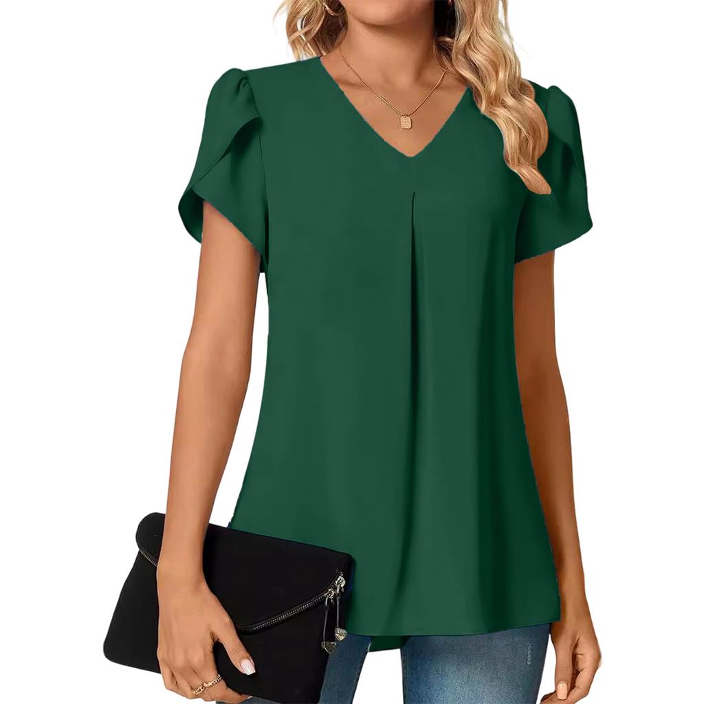 Damska Codzienna Modna Bluzka z Dekoltem V i Krótkim Rękawem