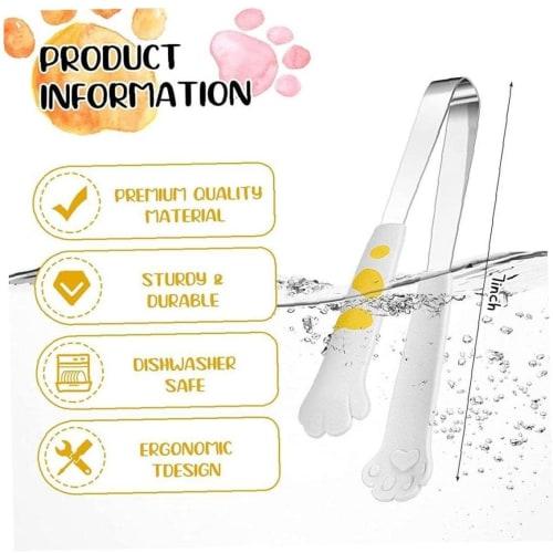 Froiny Cat Paw Food Tongs, Heat-Resistant Stainless Steel BBQ Tongs, Cute Design, Set of 2