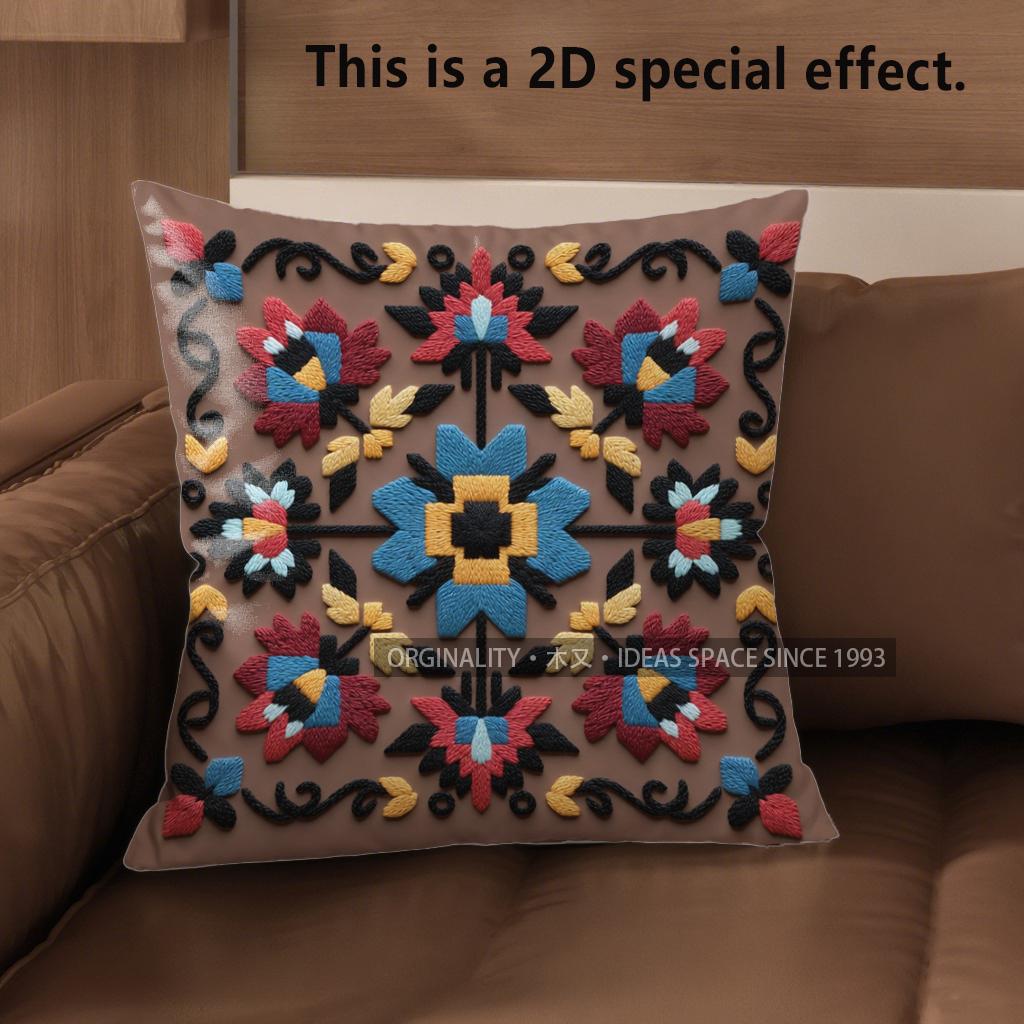 2D Floral Embroidered Pattern Digital Print Pillowcases Pattern Cushion Cover Suitable For Sofa Bedroom Car Pillow Cover