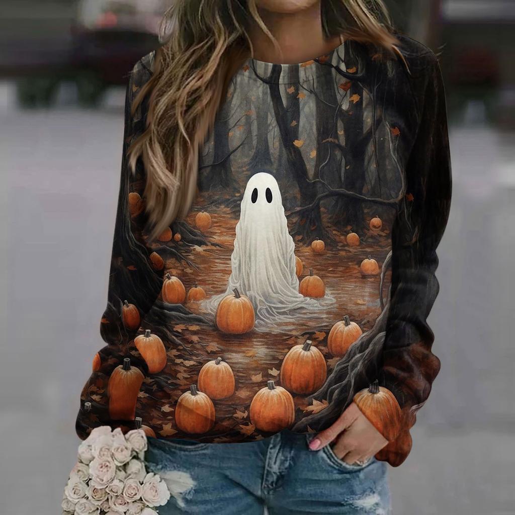 

Футболка с рисунком привидения на Хэллоуин, модный повседневный женский топ с длинным рукавом 4XL