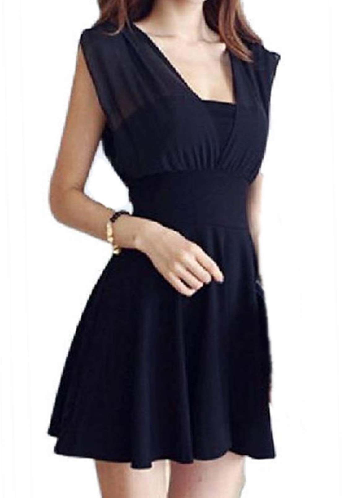 

TOASOA Сексуальное мини Идеальное для и Милое и Стильное Шифоновое Платье с Лентой на Спине 02 Женское Платье, Весна, Лето, Осень, Зима, А-силуэт (Размер - L, чёрный