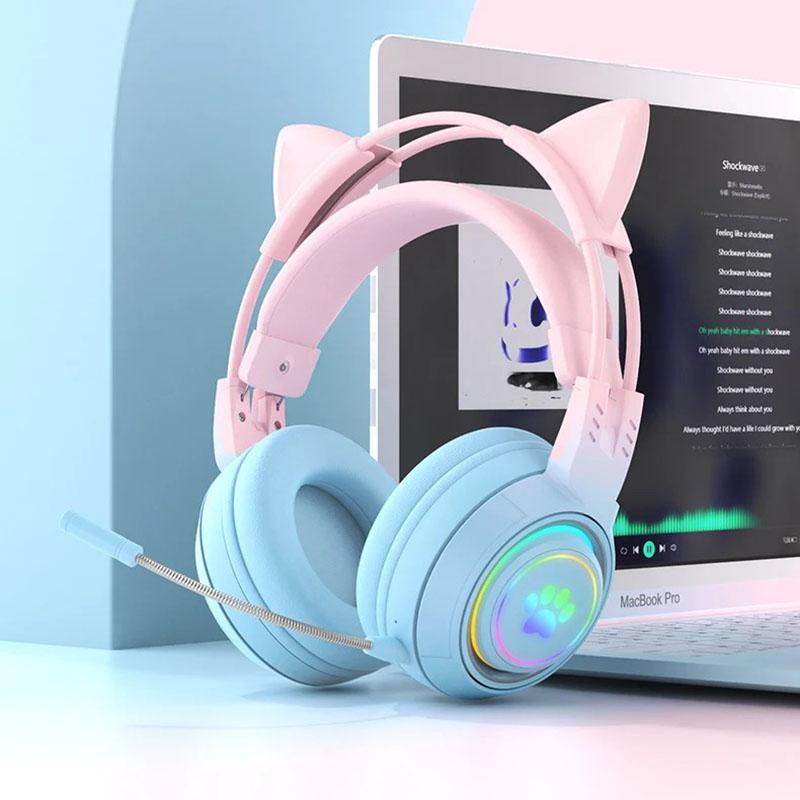 2 in 1 Cute Antlers/Cat Ears Wireless Bluetooth Headphones Gamer 3.5mm Headset Gaming Headphones Gift for Children Low Latency