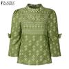 ZANZEA Women Casual Round Neck Ethnic Print 3/4 Sleeve Blouse