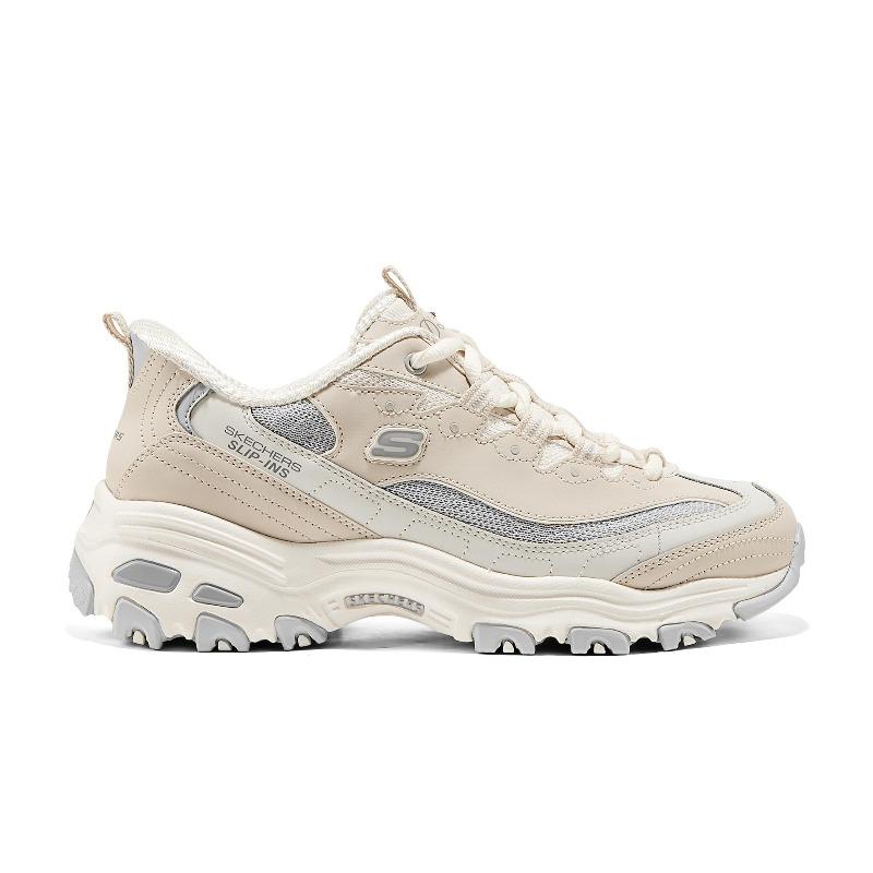 Skechers D'Lites 1.0 Smooth Nostalgia Women Beige Low Top Casual Shoes Comfortable Soft 150537-NTGY