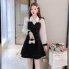 Spring new fake two-piece dress women's clothing spring small man waist thin bottom small black skirt
