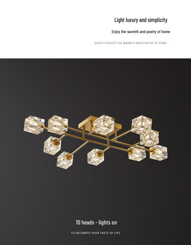 Nordic Luxury All-Copper LED Ceiling Lamp with Crystal Design