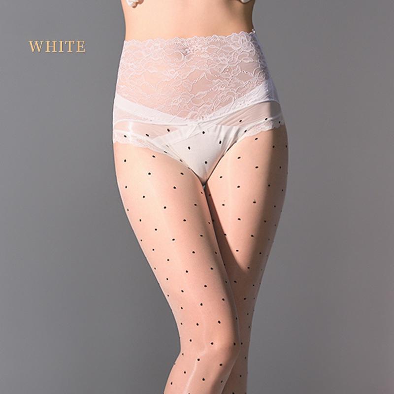Women Sexy Stockings Polka Dots 360 Seamless Aurora Pantyhose Oil Shiny Glossy Sheer Sockings Ultra-Thin Lace Waisted Socks