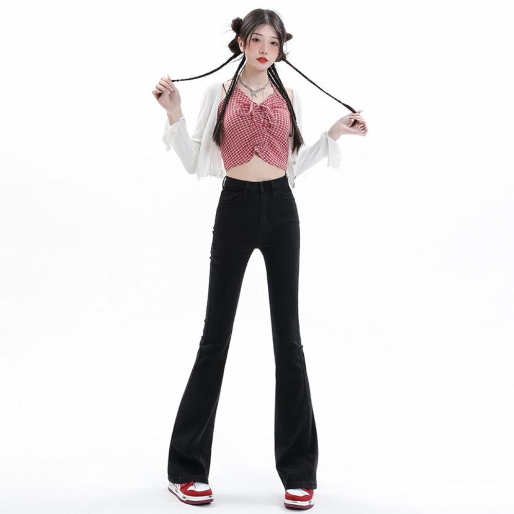 Hip-covering jeans women's autumn and winter 2023 new high-waisted thin elastic slim-fitting flared pants ins