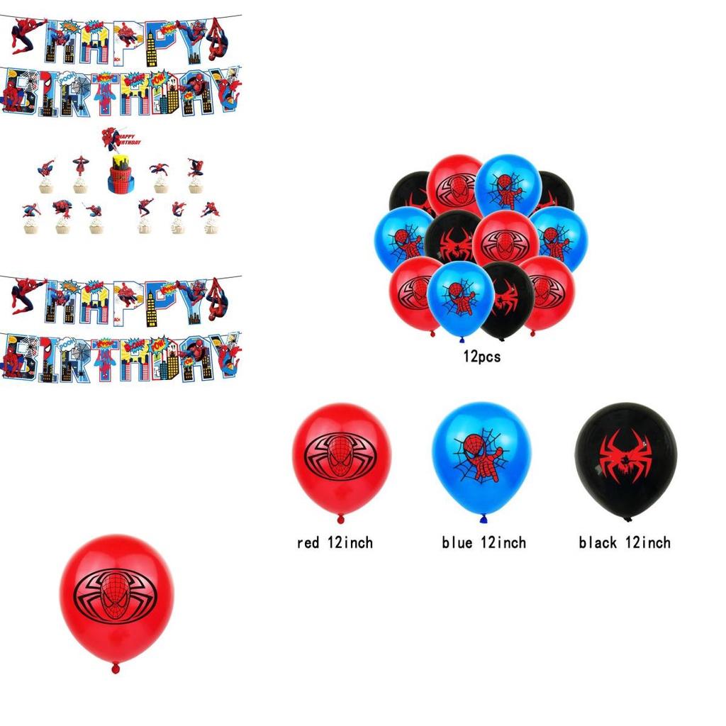 Spiderman Birthday Party Supplies Kit Quick Setup And Tear Down Festive Decor Pull Flags Cake Inserts Mixed Color Balloons!