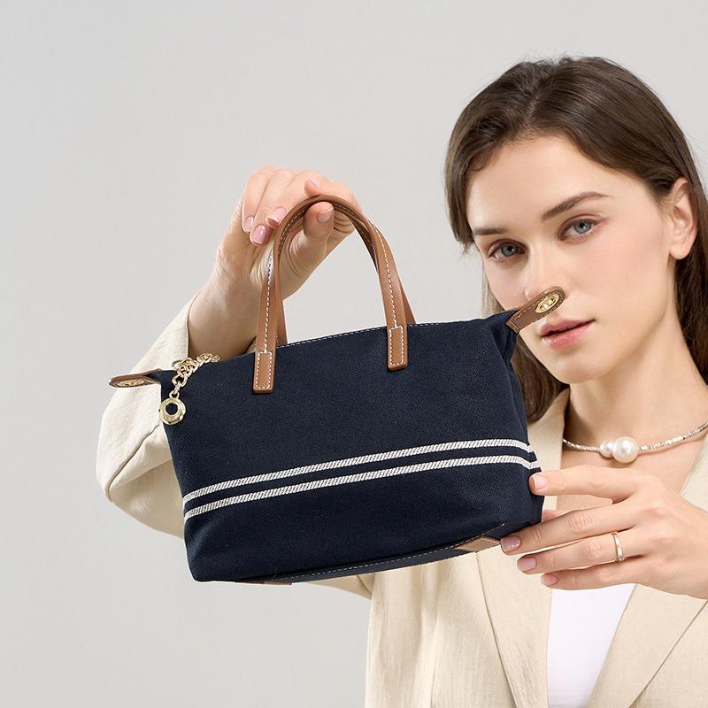 Striped denim literary shoulder crossbody lazy style canvas bag niche commuter handbag