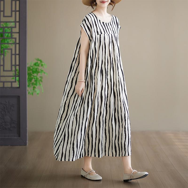 DIMANAF Neues Sommer-Strandkleid 2026 für Damen Übergröße Baumwolle Vintage Dame Blumenprint Locker Übergröße