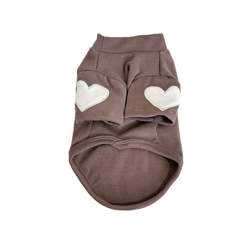 

Pet Thermal Underwear for Cats and Dogs Winter Warm Knitted Sweater with Heart Pattern All Season Breathable Comfortable Pet Clothing Cozy Pet Wear S коричневий