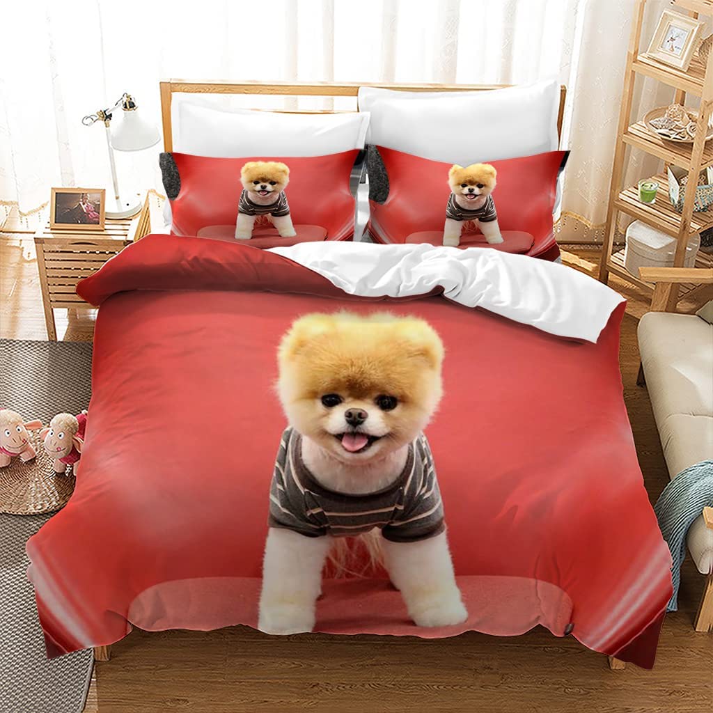 Teens' Pomeranian Bedding Set - Polyester, 3D Cute Pet Pattern, Double/Queen/King Size with Animal Dogs Theme