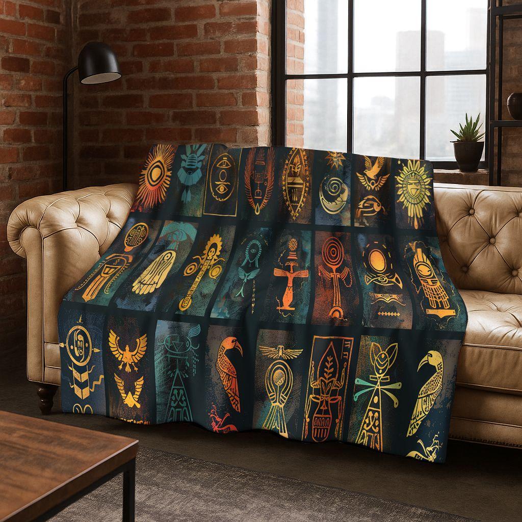 Ancient Egyptian Hieroglyphic Symbols Carved Murals Flannel Blanket,Cozy Soft Throw Blanket for Home Bedroom Bed Sofa Cover Gift