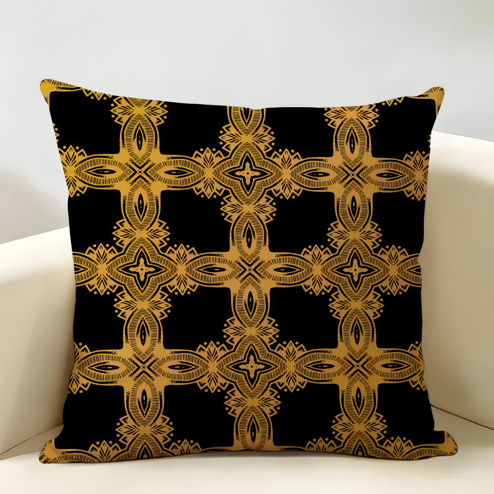 Gold European Style Retro Cushion Cover Natural Linen Organic Fabric DoubleSided Printing Room Sofa Decor Pillow Case
