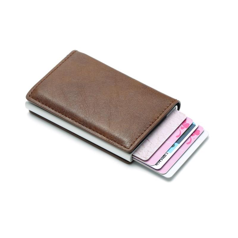 

Чоловічий Rfid Smart Metal Thin Slim Pop Up Гаманець з власником кредитної картки з вуглецевого волокна Мінімалістичний гаманець Маленький чорний металевий гаманець кавовий