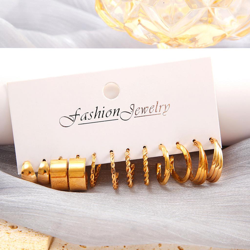 Vintage Hoop Earrings Set Ear Studs Jewelry Stylish Ear Jewelry Pendant Earrings Set Alloy Texture Present for Women