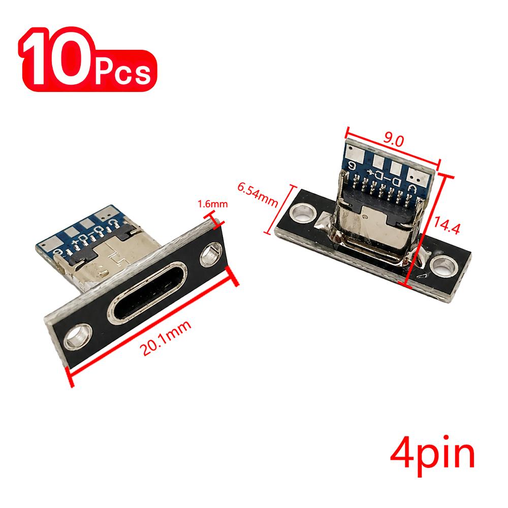 5/20pcs Type-C Jack Type-C 2/4 Pin Female Connector Jack Charging Port Type C Socket Electrical Charging Base With Fixing Plate