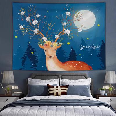 Dreamy Moonlit Night Fawn Style Simple Tapestry, Decorative Tapestry for Dormitory Headboard and Bedroom, Wall Fabric Background
