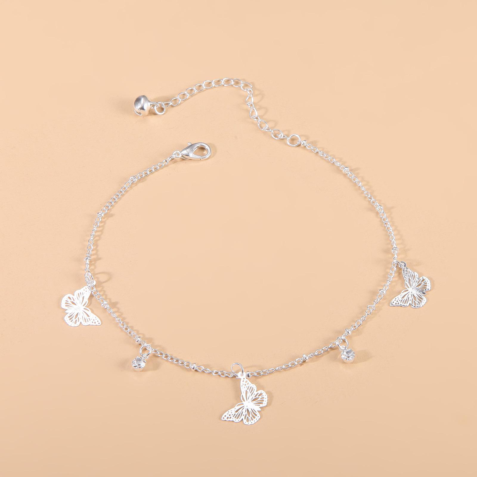 

Женский пляжный браслет на щиколотку с кристаллами циркония и бабочкой - Европейская и американская мода серебряный