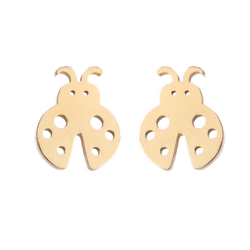 Korean Cute Temperament Stainless Steel Ladybug Stud Earrings for Women