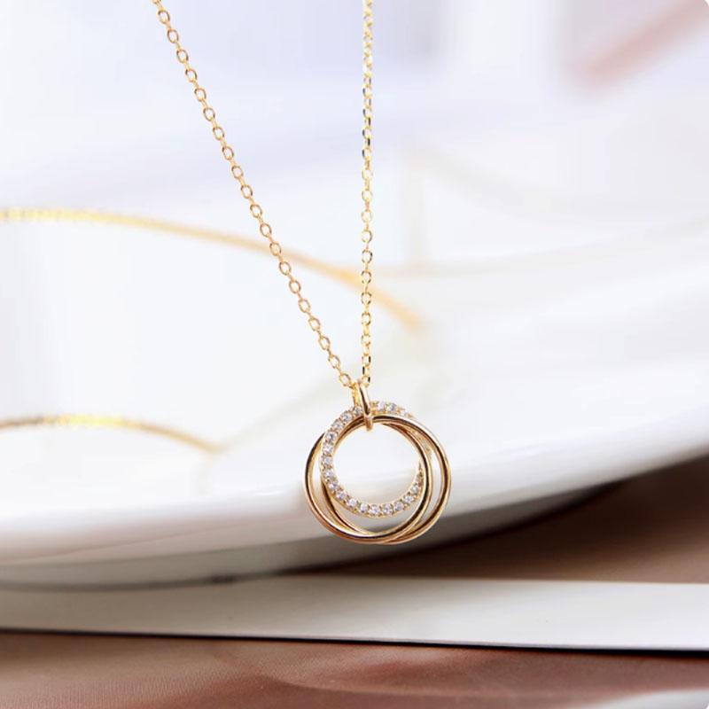 

S925 Sterling Silver Circle Plated Necklace Versatile Sparkling Zircon Clavicle Round Chain Women Wedding Fine Jewelry Wholesale