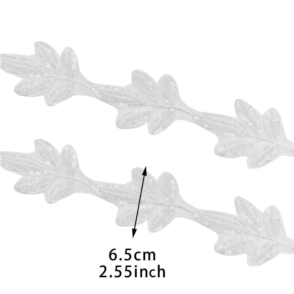 6.5Cm White Bead Sequins Embroidery Leaf Lace Handmade Diy Material Clothing Decorative Accessories
