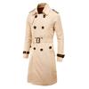 Mens Spring Autumn Windbreak Overcoat Long Trench Coats with Belt Male Pea Coat Double Breasted Solid Outerwear