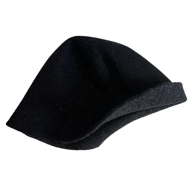 Double-sided knitted wool bucket hat women's autumn and winter new versatile face little fisherman hat