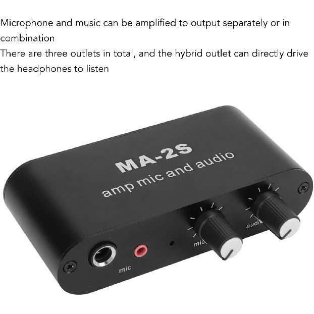 Small Stereo Audio Preamplifier 3 Output Ports Aluminum ABS Headphone Amplifier for Loudspeaker 6.5mm Dynamic Microphone 3.5mm Condenser Interface