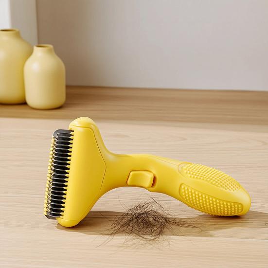 Pet Detangling Brush Stainless Steel Blades Dog Undercoat Rake Self-Cleaning Grooming Tool Pet Dematting Comb for Dogs And Cats