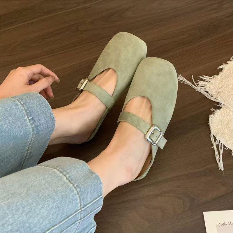 

Famous Brand Spring Retro Single Shoes Comfortable Rubber Bottom Ladies Sandals Wider Toe Box Ballerina Slippers Style2025 35 зелений