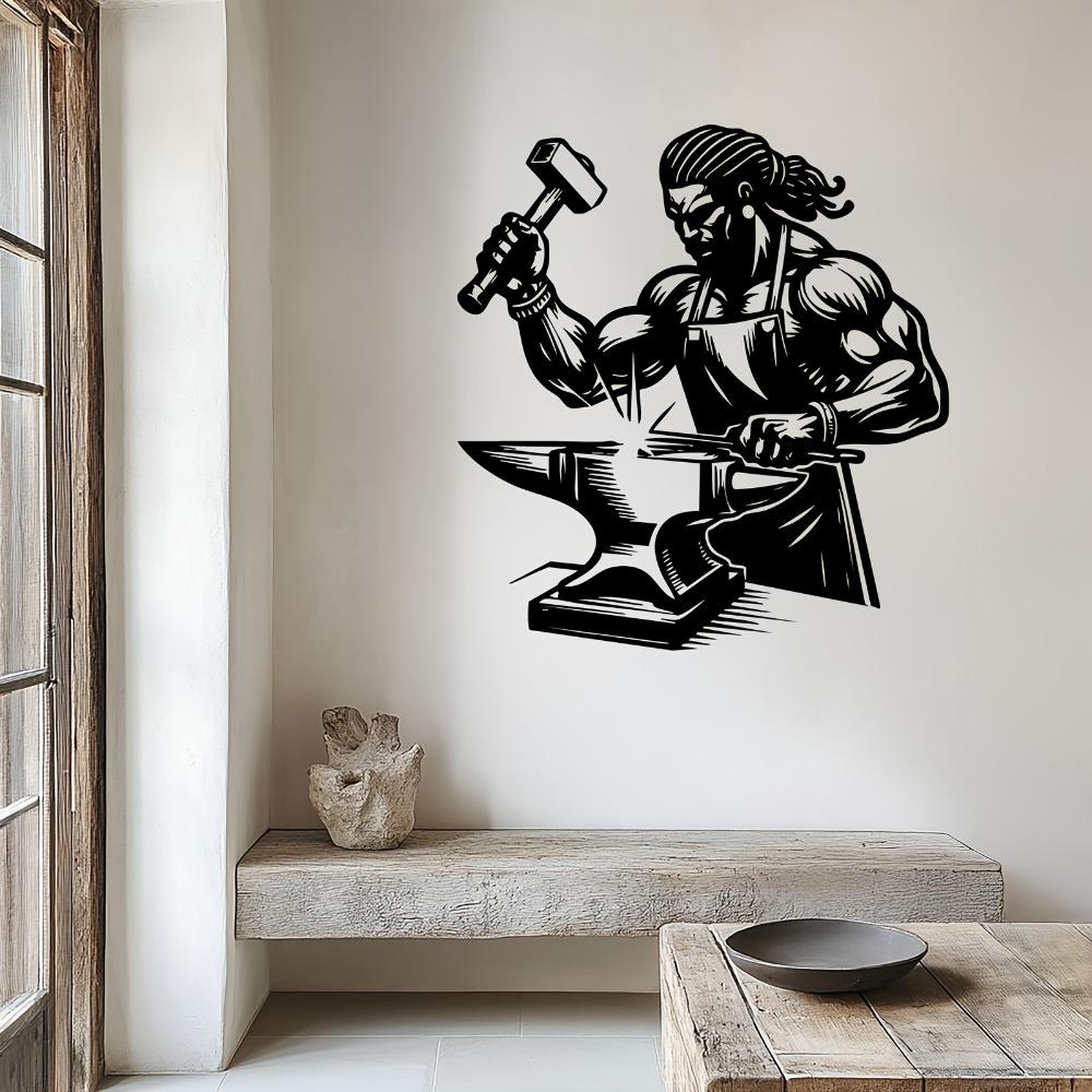 Wrought Iron Metal Wall Art Blacksmith Statue Sculpture Rustic Industrial Decor for Garden Fence Workshop Father Day Labor Day Gift