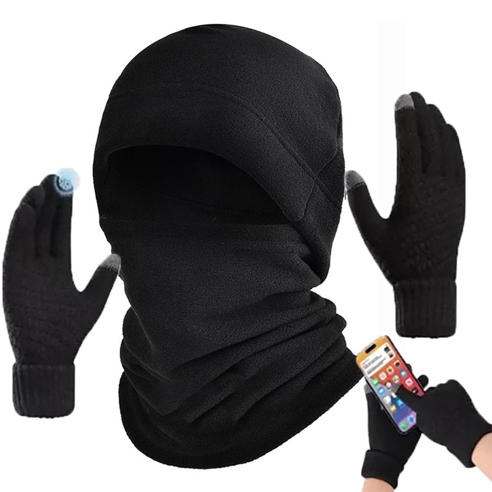 Warm Beanie Hat with Scarves & Touch Screen Gloves Windproof Winter Hat Fleece Outdoor Sports Ski Cycling Cap Hat for Men Women
