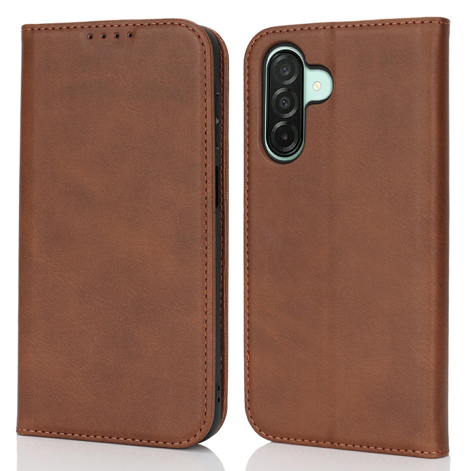 

For Samsung Galaxy A26 5G Case PU Leather Calf Textured Magnetic Closing Smart Phone Cover Dark Brown