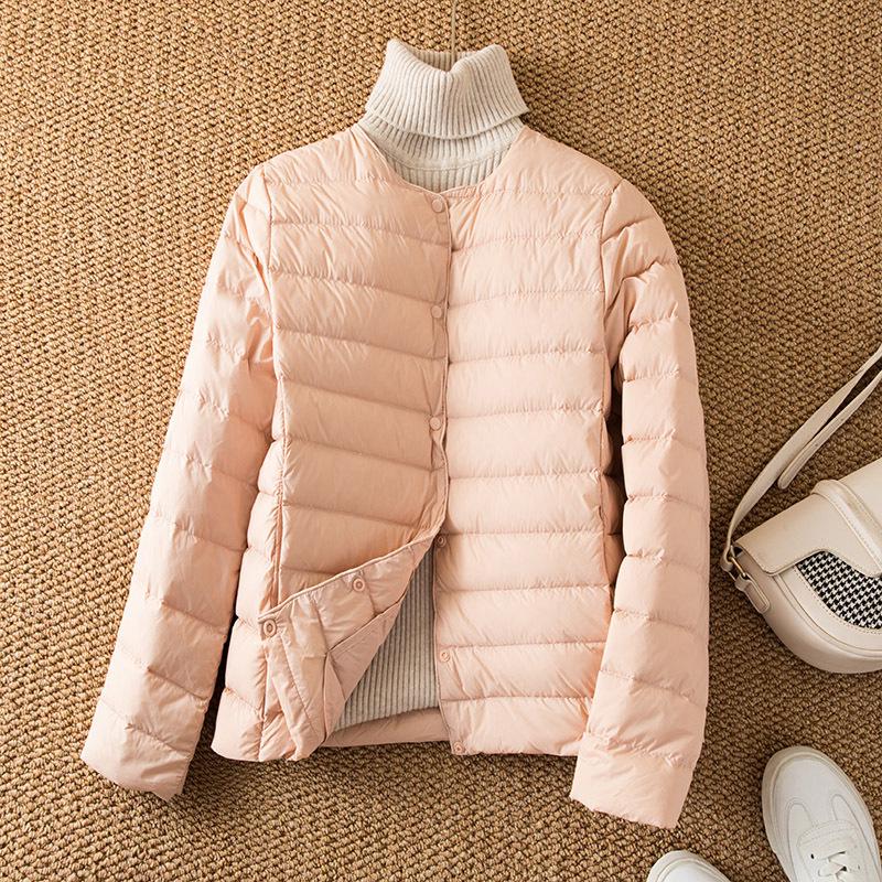 Dámská krátká bunda z bílého kachního peří 2024 - Tenká, hřejivá, velká velikost, svrchní oděv s kulatým výstřihem