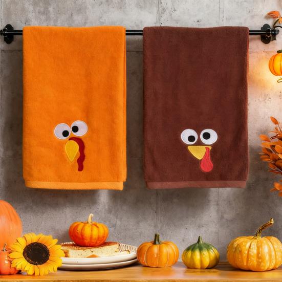 Yousheng Thanksgiving Turkey Towel Embroidered Turkey Hand Towel Absorbent Bathroom Kitchen Towel for Home Farmhouse Thanksgiving Decoration