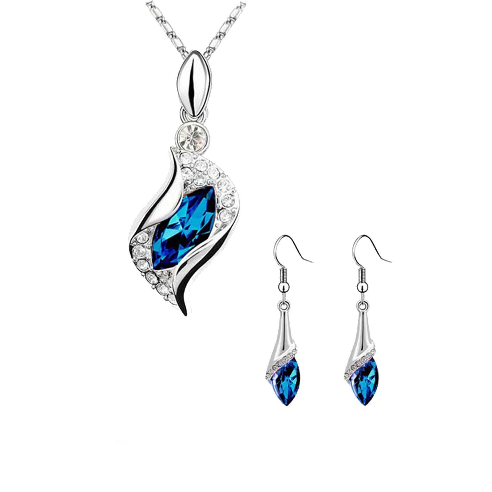 

Синий длинный каплевидный австрийский кристалл модные серьги кулон ожерелье One Size